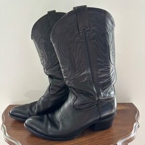 Men's 10D TEXAS Made in USA Black Leather Cowboy Stitched Western Boots
